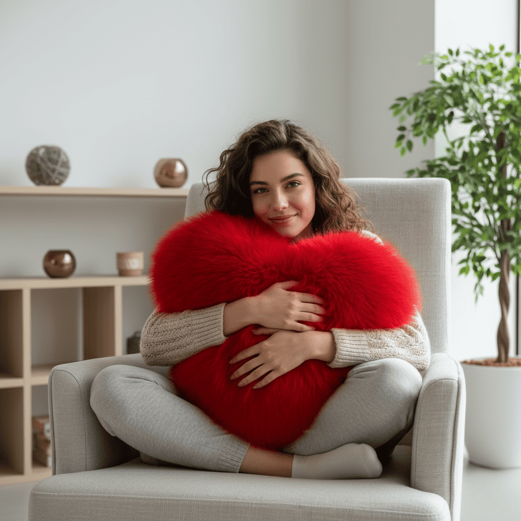 Koadclo | Heart-Shaped Faux Fur Pillow for Warm & Modern Living Spaces