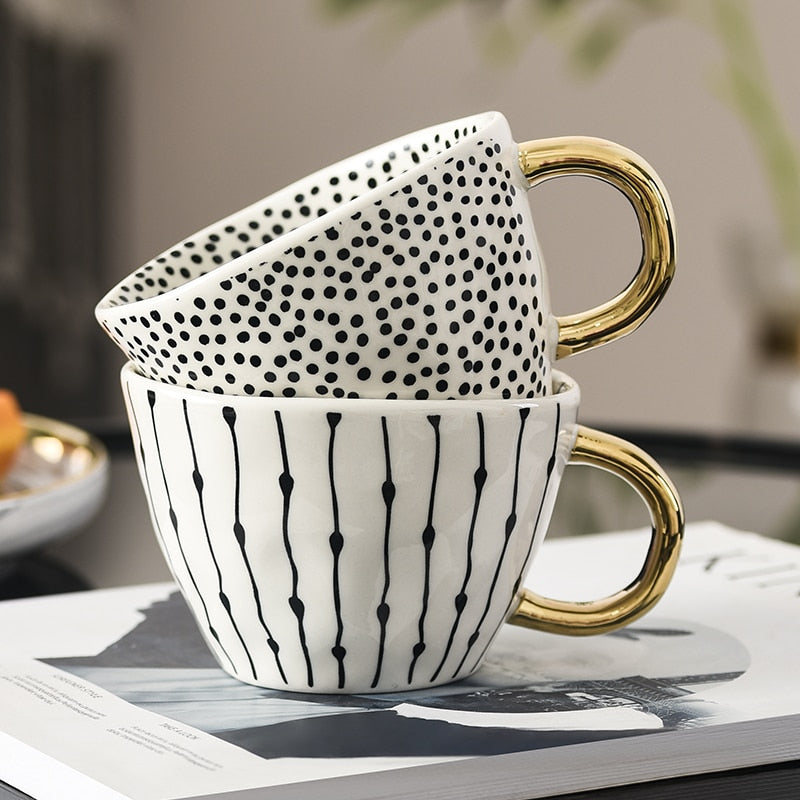 Koadclo | Abstract Geometric Pattern Cup with Gold Handle