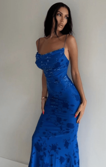 Isolde | Floral Strap Maxi Dress in Royal Blue