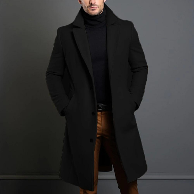 Jaime | Men’s Classic Long Overcoat with Lapel