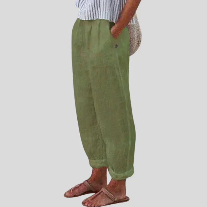 Jemaima | Women’s Soft Line Linen-Cotton Pants with Side Pockets