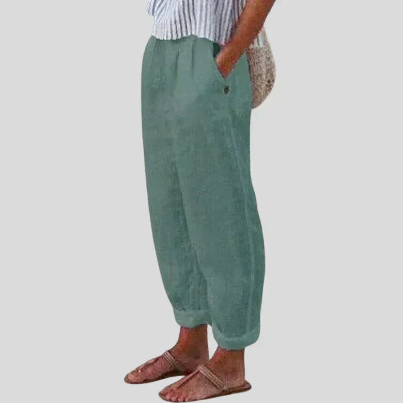 Jemaima | Women’s Soft Line Linen-Cotton Pants with Side Pockets