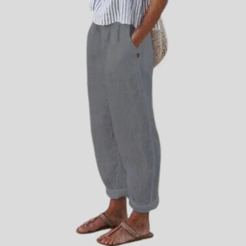 Jemaima | Women’s Soft Line Linen-Cotton Pants with Side Pockets
