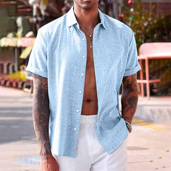 Lauro Men’s Linen Summer Shirt – Lightweight Breathable Casual Shirt