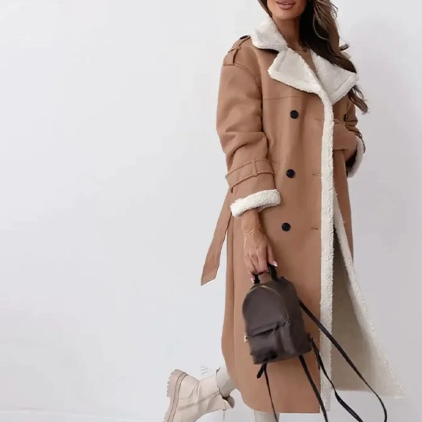Lunie | Women’s Long Coat with Fur & Leather Accents