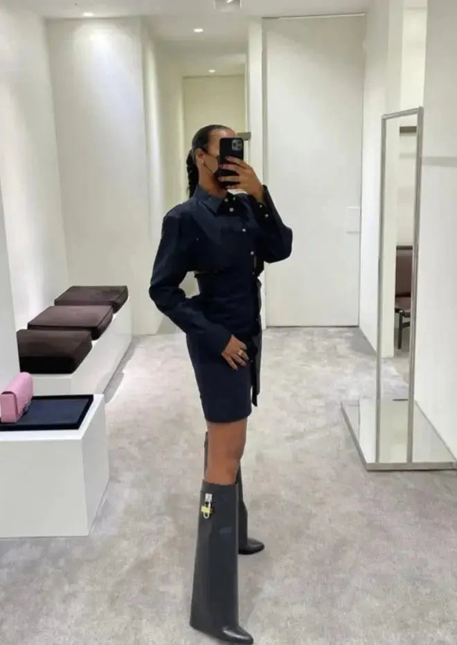 AURELIA | Knee-High Wedge Boots with Glossy Finish