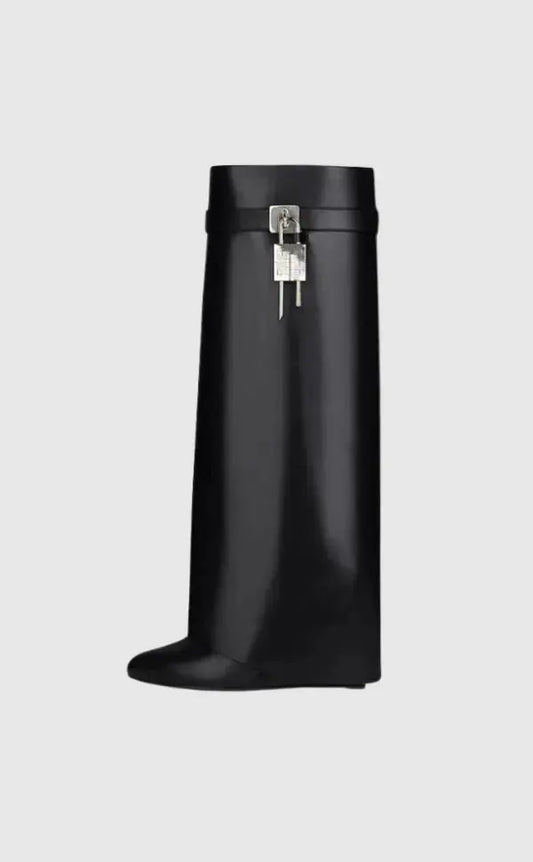 AURELIA | Knee-High Wedge Boots with Glossy Finish