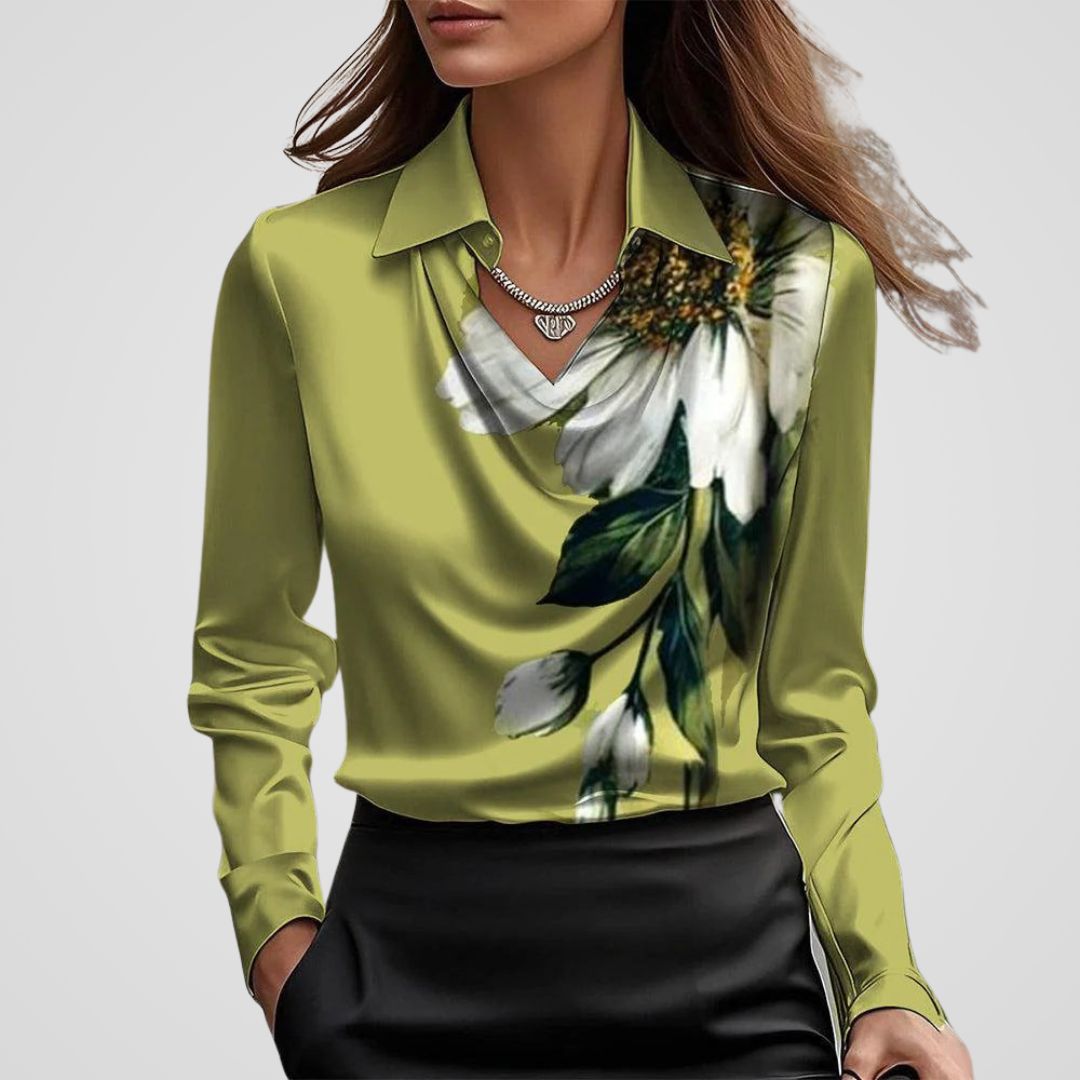 Malvina | Women’s Draped Neck Satin Blouse