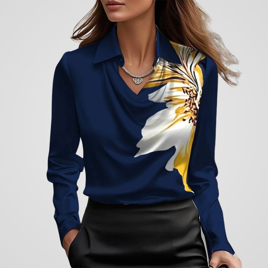 Malvina | Women’s Draped Neck Satin Blouse