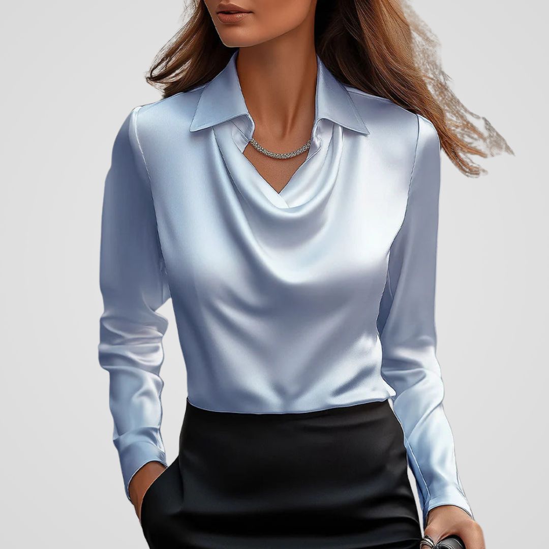 Malvina | Women’s Draped Neck Satin Blouse