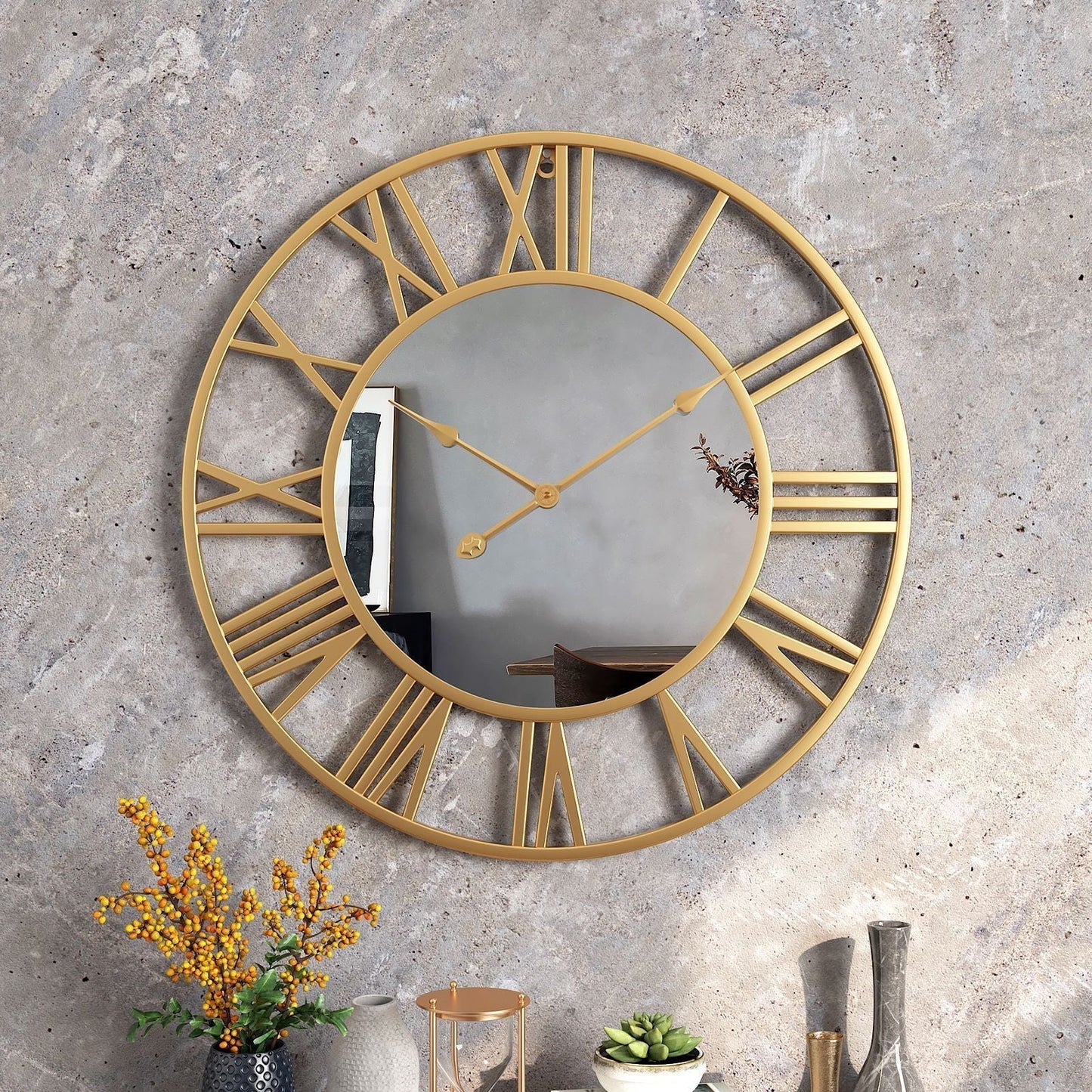 Koadclo | Metal Vintage Large Size Wall Clock with Mirror - 39cm