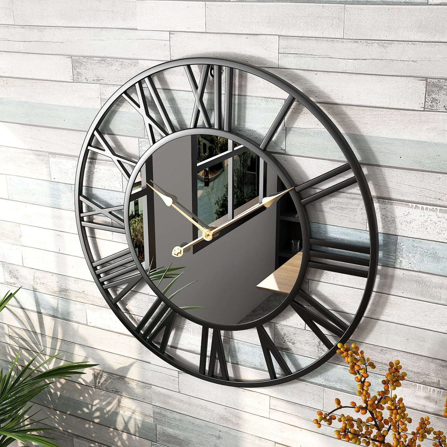 Koadclo | Metal Vintage Large Size Wall Clock with Mirror - 39cm