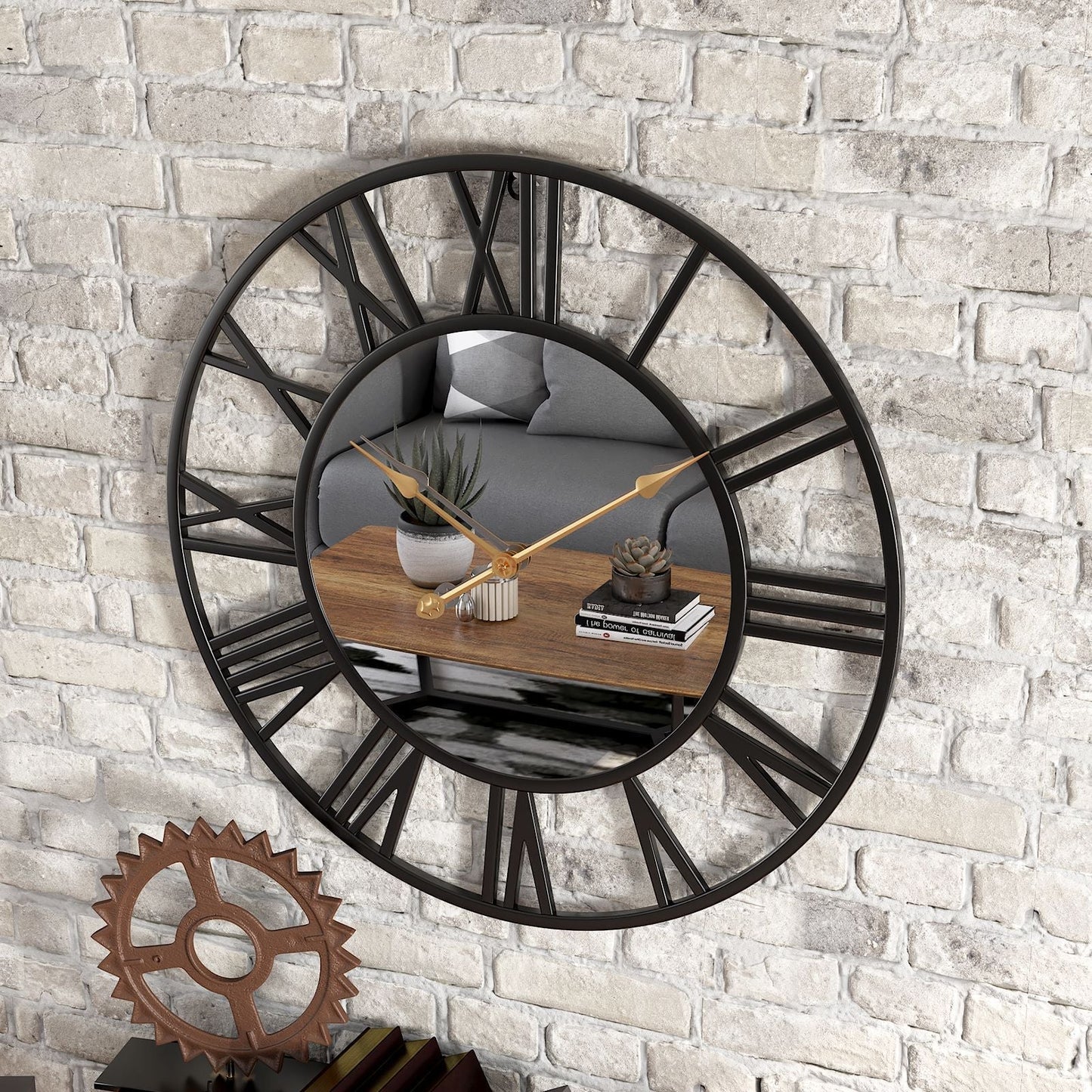 Koadclo | Metal Vintage Large Size Wall Clock with Mirror - 39cm