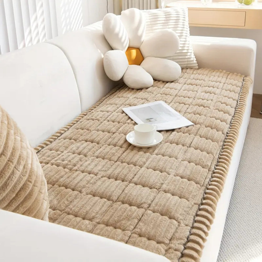 koadclo | Plush Pleated Edges Sofa Cover – Soft Stretch Couch Protector for Living Room