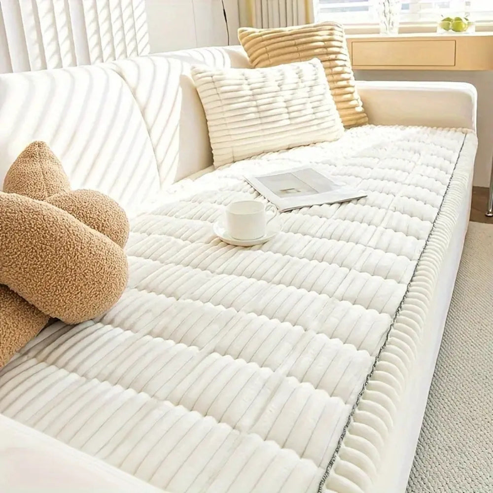 koadclo | Plush Pleated Edges Sofa Cover – Soft Stretch Couch Protector for Living Room