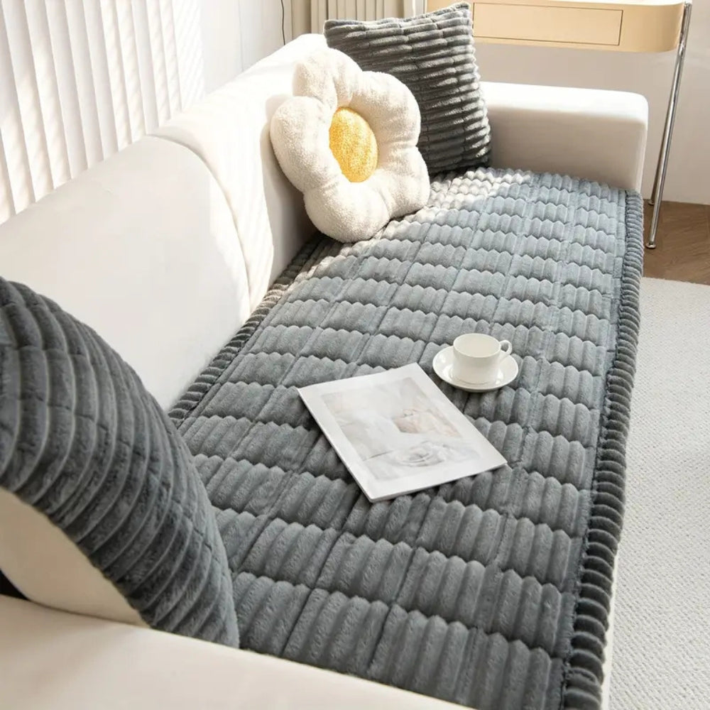 koadclo | Plush Pleated Edges Sofa Cover – Soft Stretch Couch Protector for Living Room