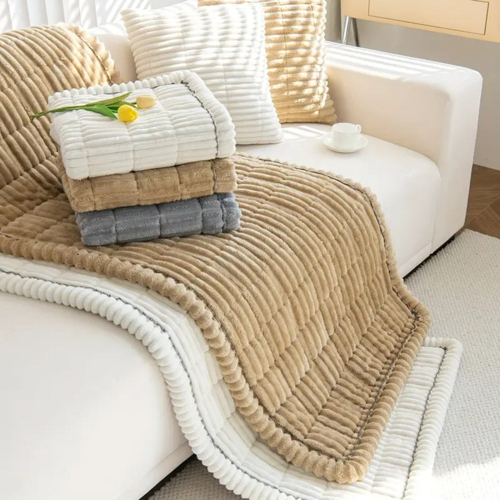 koadclo | Plush Pleated Edges Sofa Cover – Soft Stretch Couch Protector for Living Room