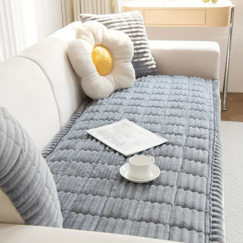 koadclo | Plush Pleated Edges Sofa Cover – Soft Stretch Couch Protector for Living Room