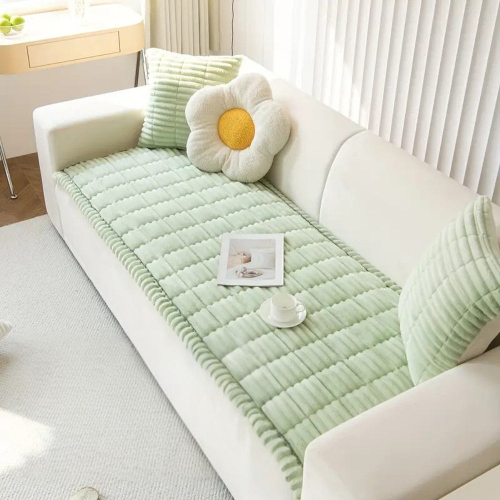 koadclo | Plush Pleated Edges Sofa Cover – Soft Stretch Couch Protector for Living Room