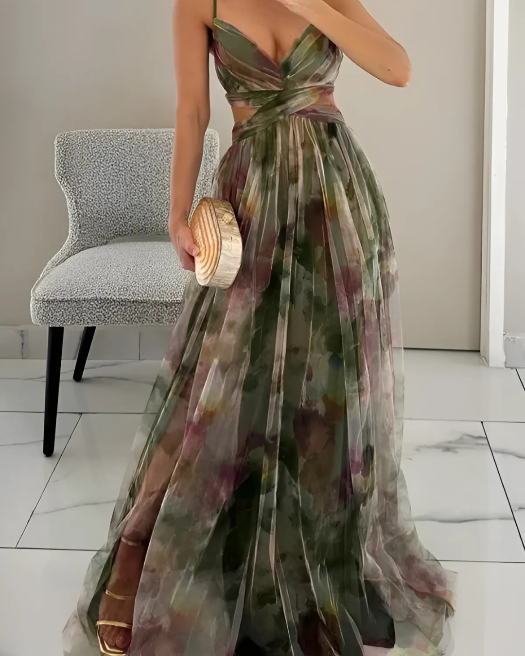 Rosina | Women’s Elegant Floral Maxi Dress with Spaghetti Straps