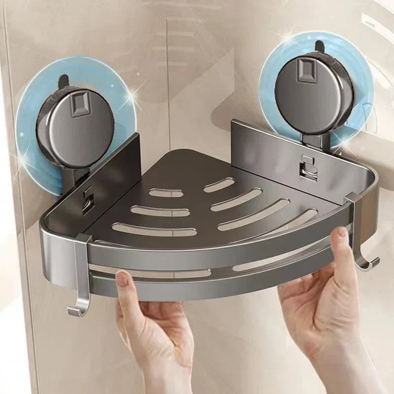 Amtn Club | No-Drill Suction Powered Corner Bathroom Organizer – Space-Saving Shower Storage Rack