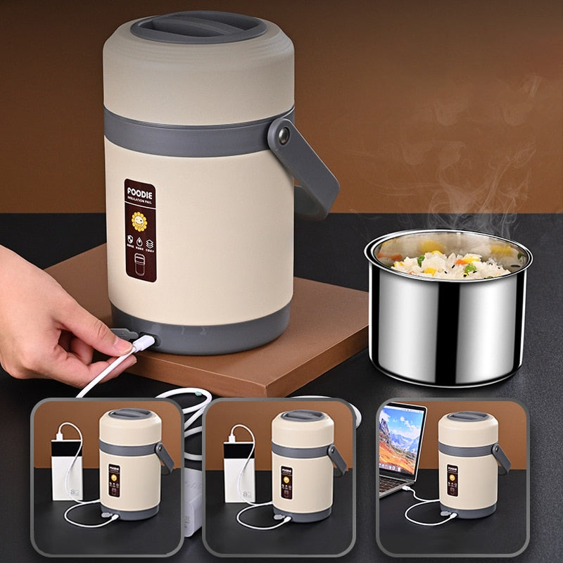 Amtn Club | USB Heated Lunch Box – 304 Stainless Steel Portable Food Warmer for Work & Travel