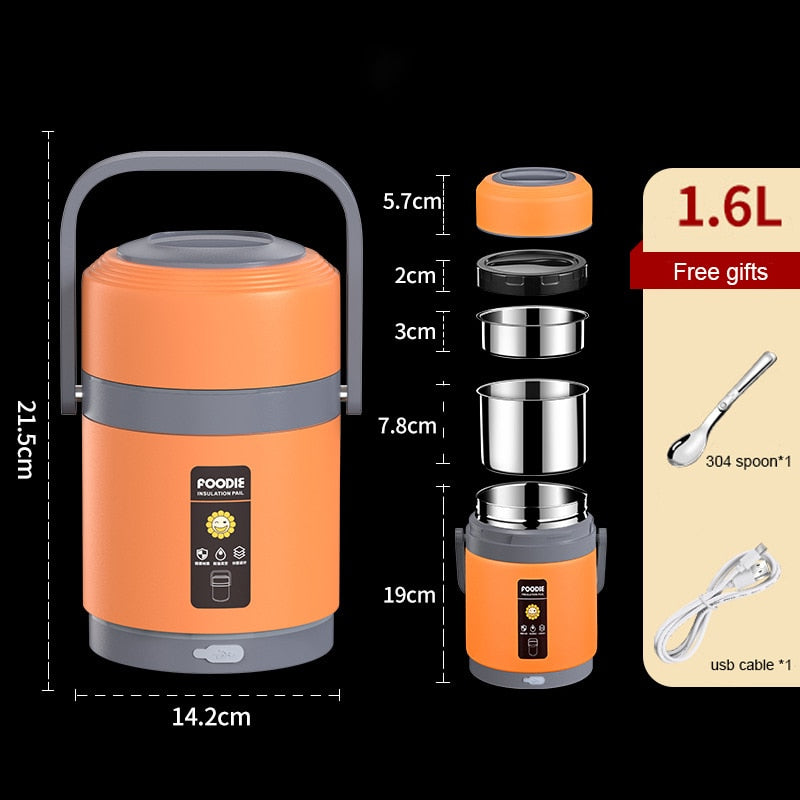 Amtn Club | USB Heated Lunch Box – 304 Stainless Steel Portable Food Warmer for Work & Travel