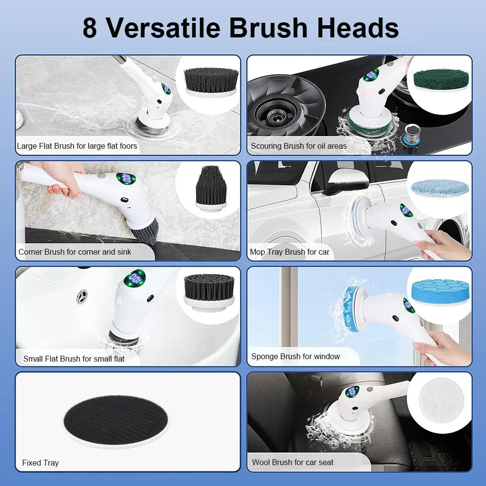 Koadclo | 8-in-1 Multifunctional Electric Cleaning Brush – Wireless & Rotating for Bathroom, Kitchen & Windows