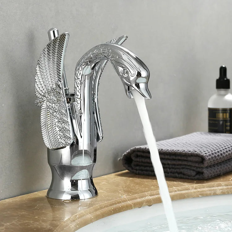 Koadclo | Swan Single Handle Golden Basin Faucet – Elegant Brass Bathroom Sink Tap