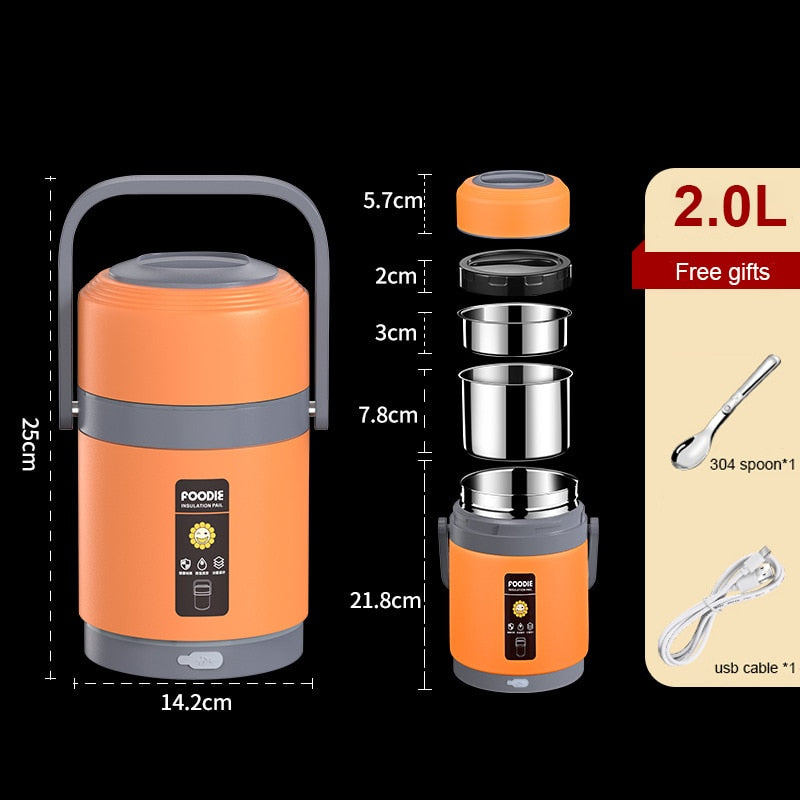 koadclo | USB Heated Lunch Box – 304 Stainless Steel Portable Food Warmer for Work & Travel