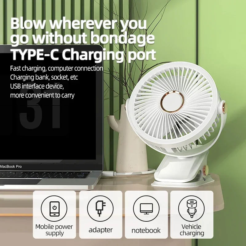 Koadclo | Multi-Angle Outdoor Clip-On Rechargeable Cooling Fan