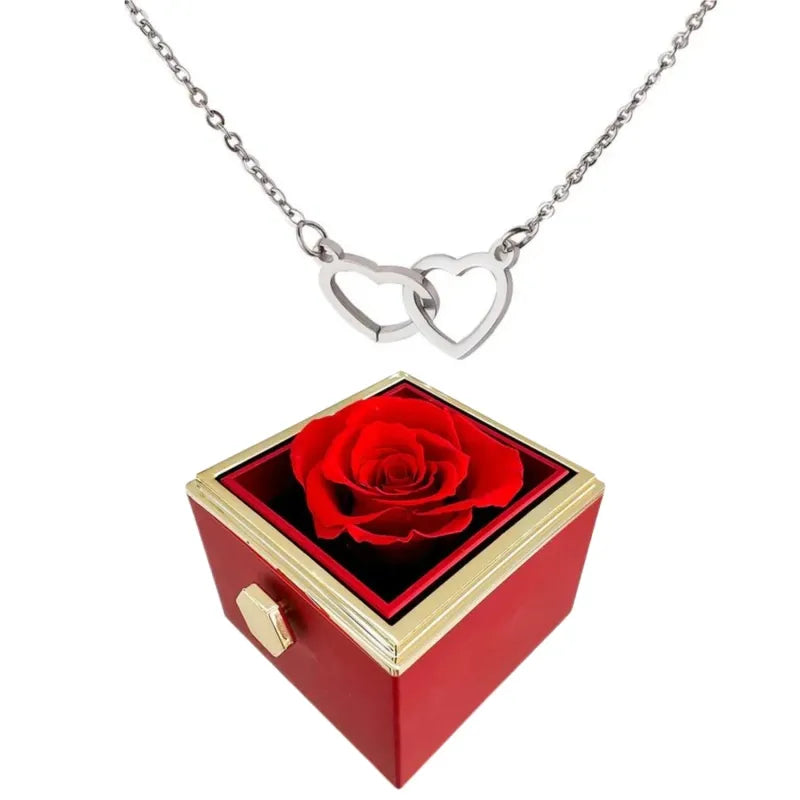 Koadclo | Heart Necklace with Rotating Rose Gift Box – Romantic Jewelry Set for Her