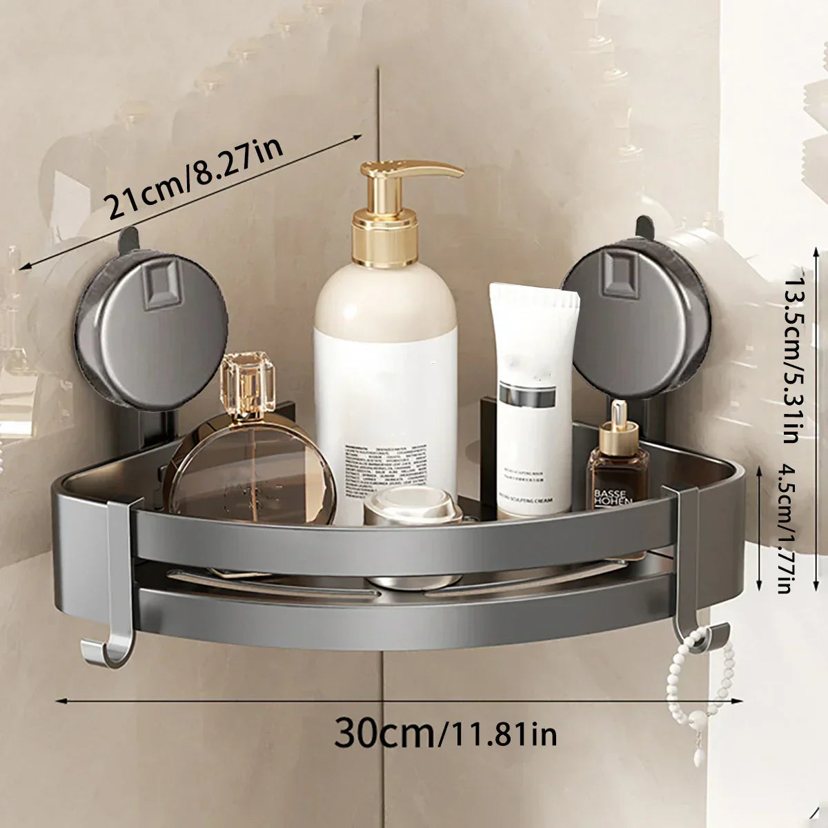 Amtn Club | No-Drill Suction Powered Corner Bathroom Organizer – Space-Saving Shower Storage Rack
