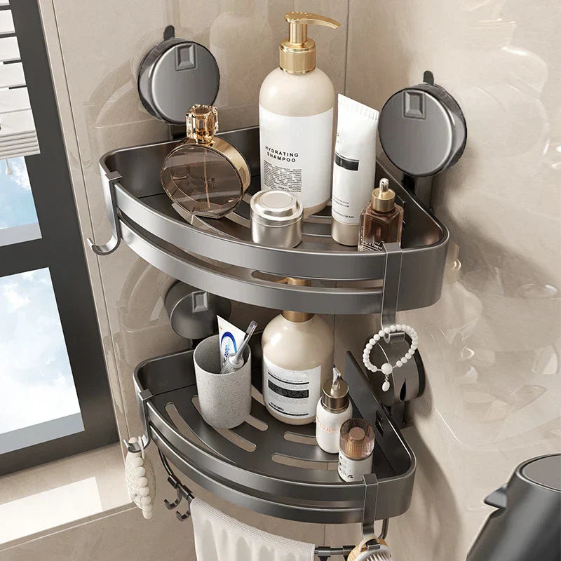 koadclo | No-Drill Suction Powered Corner Bathroom Organizer – Space-Saving Shower Storage Rack