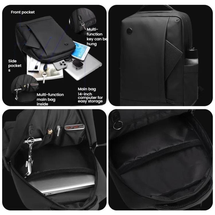 Koadclo | Men's 14-Inch Laptop Backpack - Waterproof Large Capacity Business Commuter Backpack (Black)