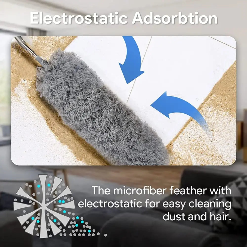 Koadclo | Telescopic Dust Duster with Extra Long Microfiber Head – Includes 3 Free Replacement Cleaning Heads