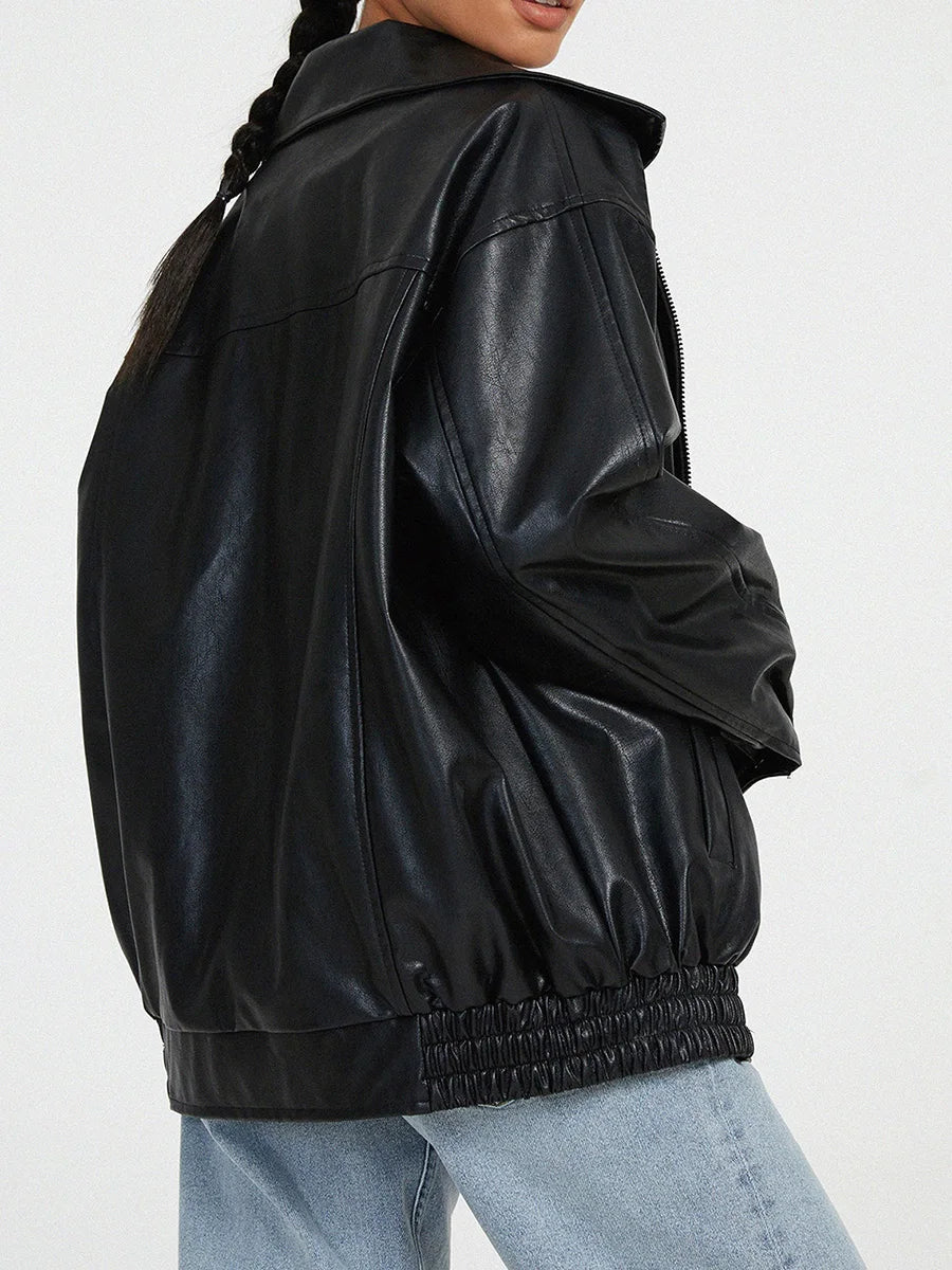 Zoiey | Women’s Oversized Leather Bomber Jacket