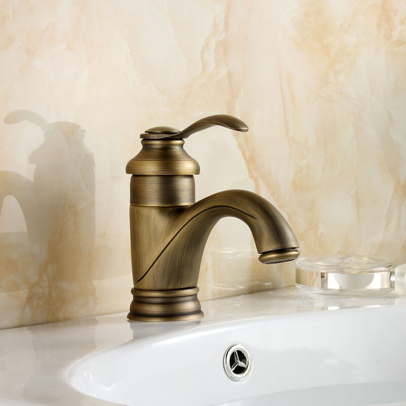 koadclo | Antique Brass Bathroom Faucet – Vintage Sink Mixer Tap with Cross Handles
