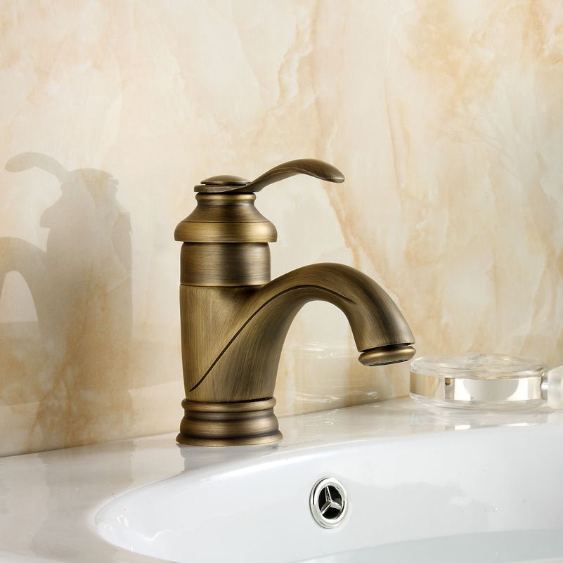 koadclo | Antique Brass Bathroom Faucet – Vintage Sink Mixer Tap with Cross Handles