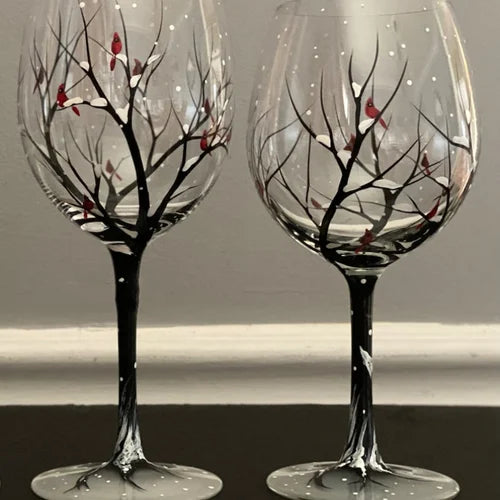 koadclo | Hand Painted Four Seasons Tree Wine Glasses – Unique Art Crystal Stemware Set
