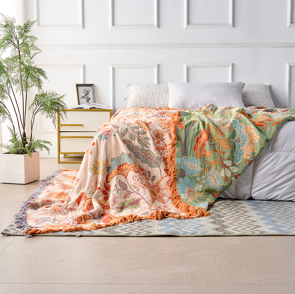 koadclo | Cotton Throw Blanket - Boho Floral Sofa Cover