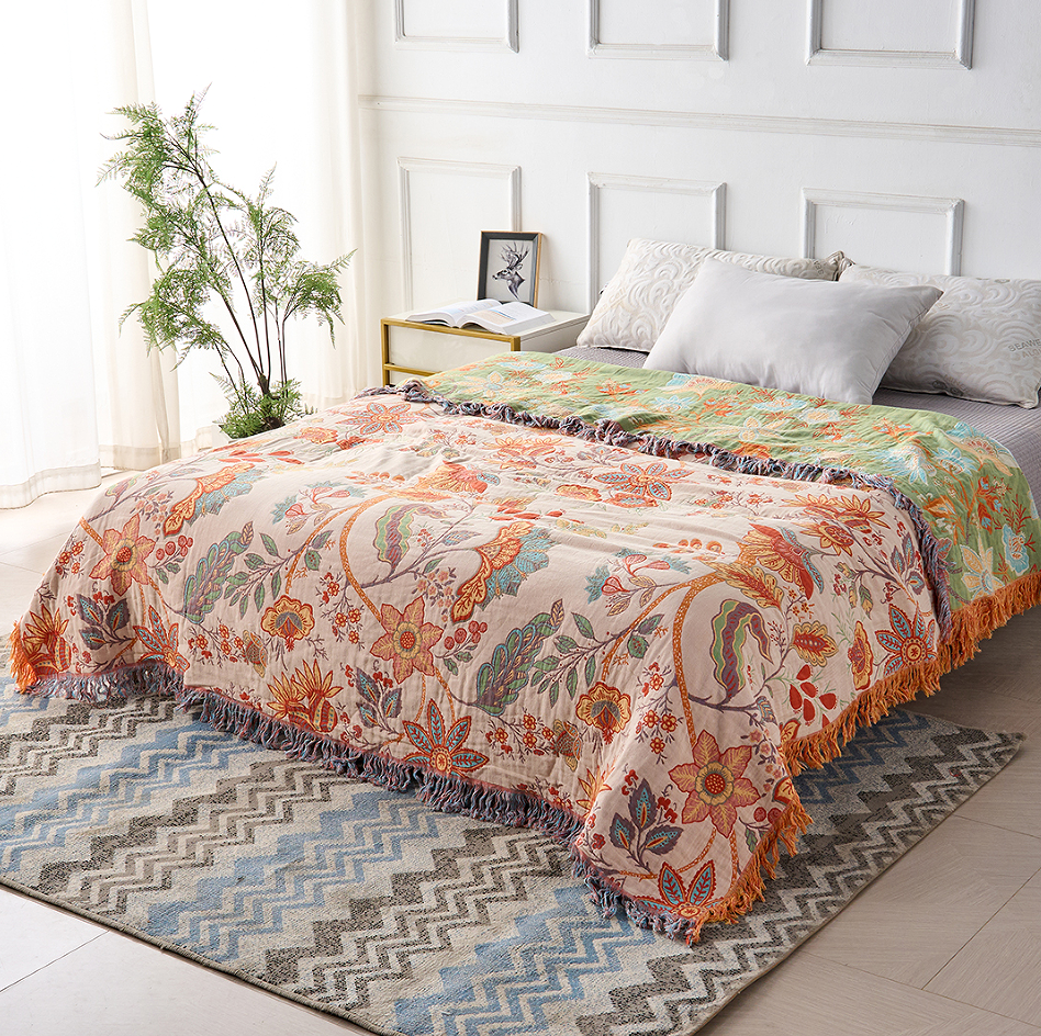 koadclo | Cotton Throw Blanket - Boho Floral Sofa Cover