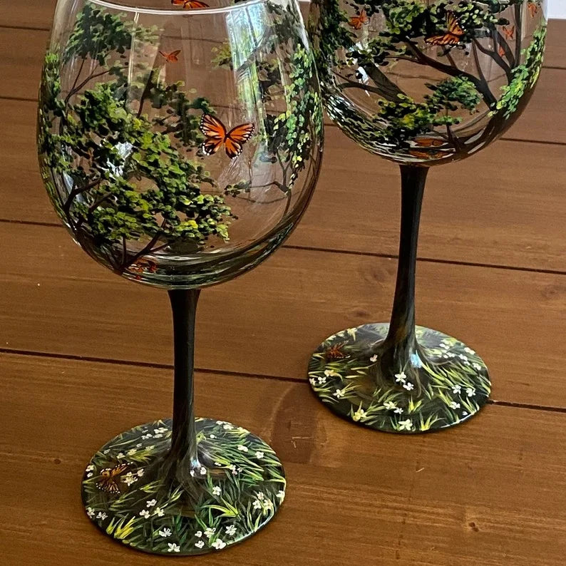 koadclo | Hand Painted Four Seasons Tree Wine Glasses – Unique Art Crystal Stemware Set