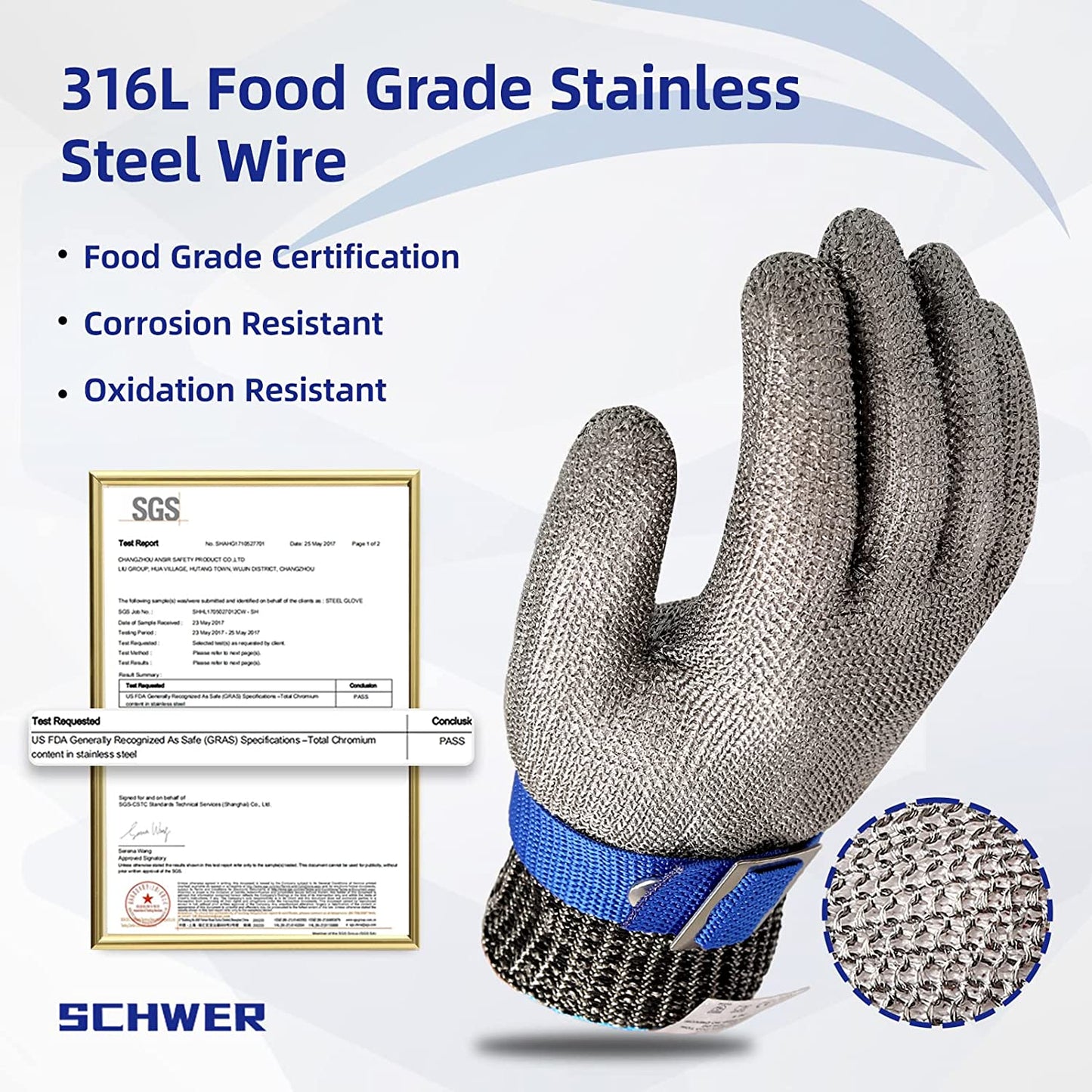 Koadclo | Food Grade Stainless Steel Mesh Metal Glove – Cut Resistant Safety Glove for Kitchen