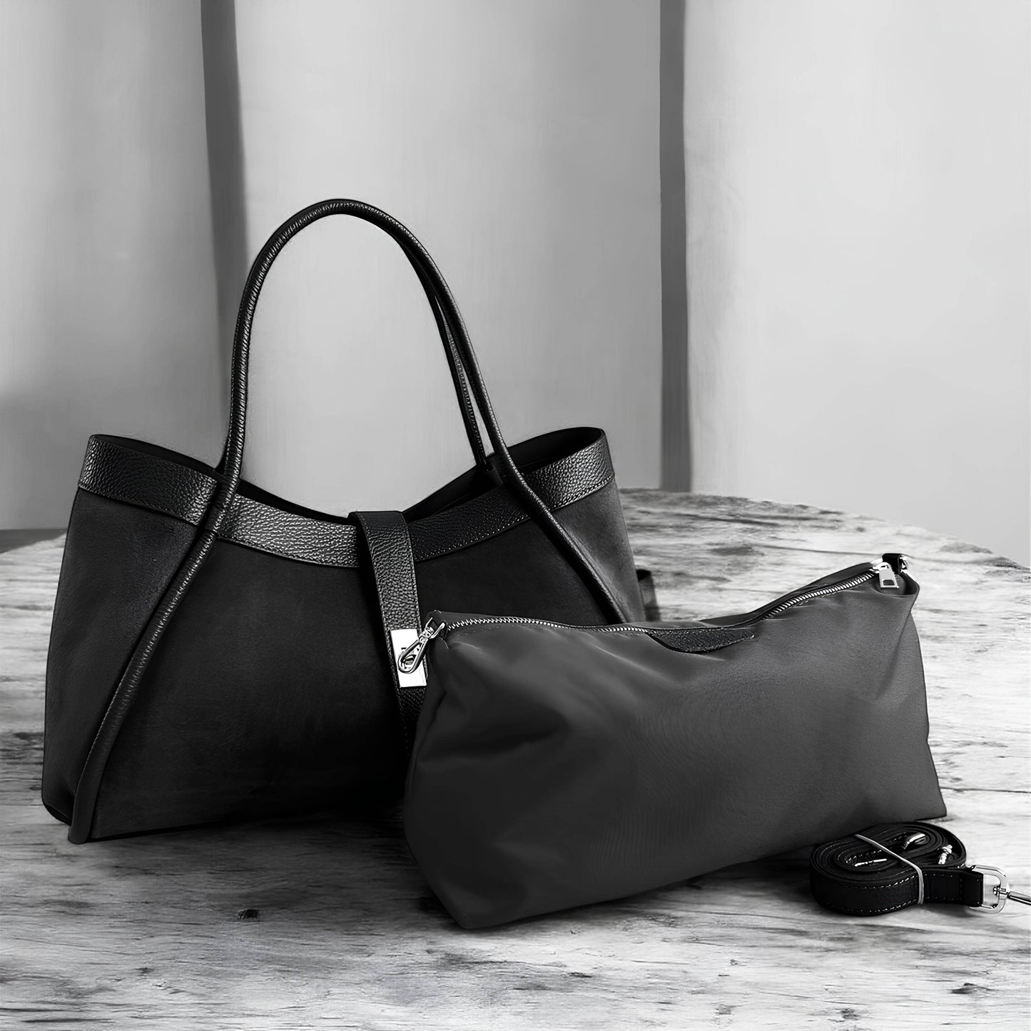 Koadclo|Genuine Suede and Togo Leather Bag, Made in Italy with Strap