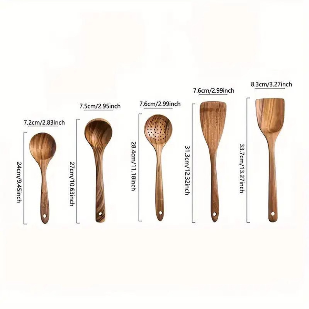 koadclo | Wooden Kitchen Utensils Set in Teak Finish