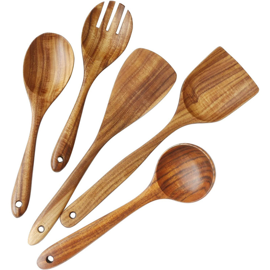 koadclo | Wooden Kitchen Utensils Set in Teak Finish