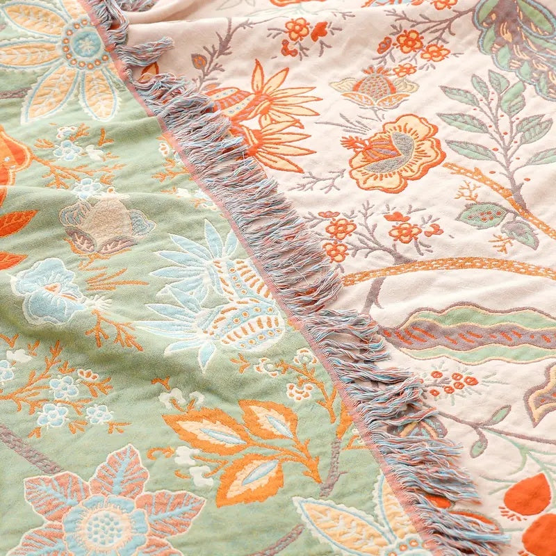 koadclo | Cotton Throw Blanket - Boho Floral Sofa Cover