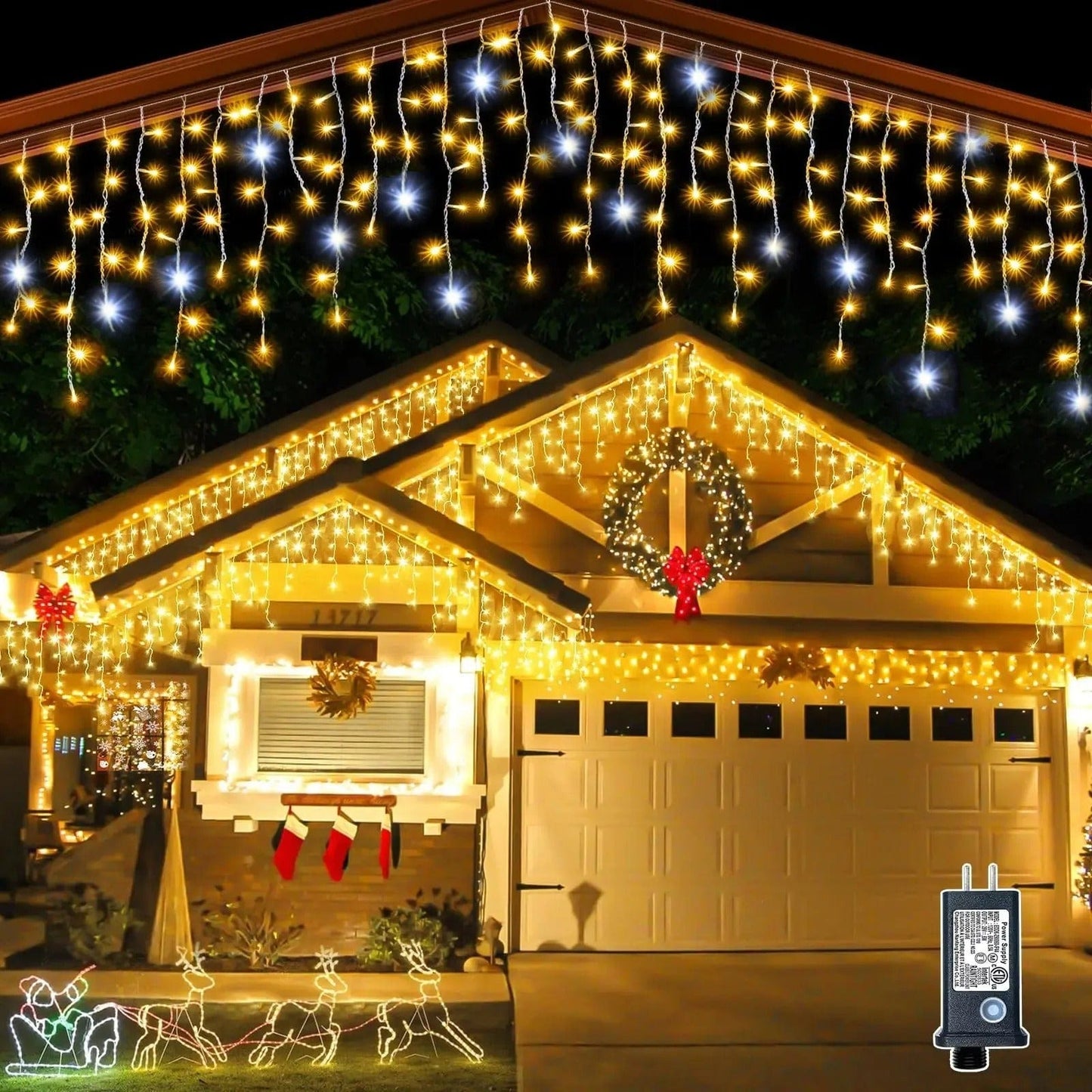 Koadclo | Twinkling Icicle String LED Lights - Warm White & Cool White, Extendable for Indoor & Outdoor Holiday Decor